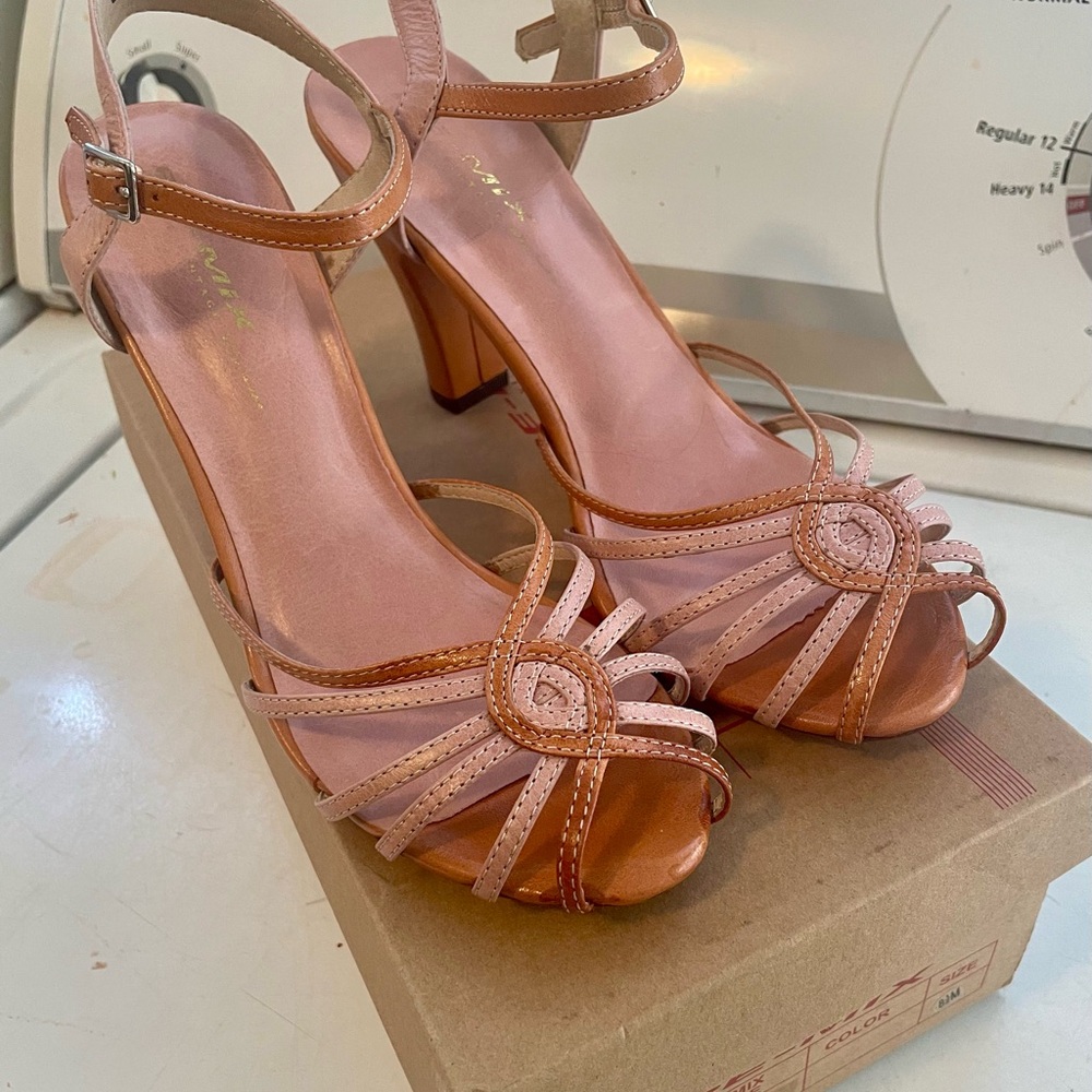 Re-mix Lola strappy heels. Pink and tan, size 8.5